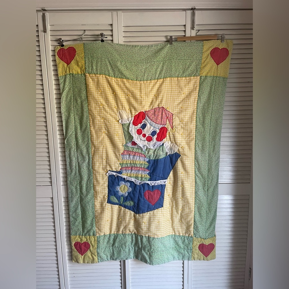 Vintage Handmade Child Toddler Patchwork Quilt Blanket Gingham Jack In The Box